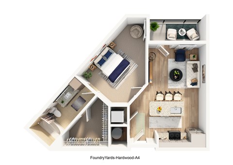 Floor plan for 1 bed, 1 bath, 626 sqft